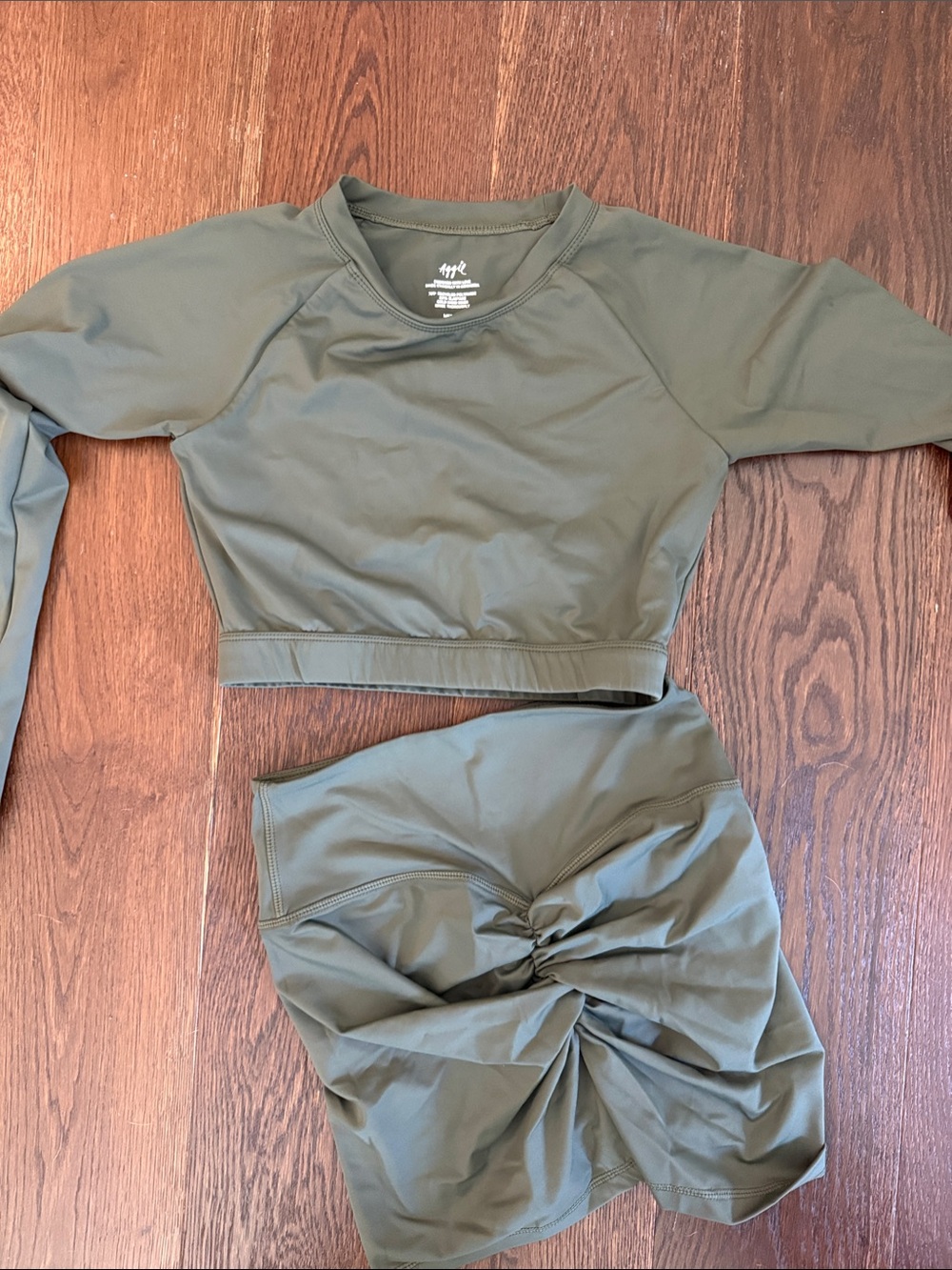 Aggie Olive Green Active Crop Top and Ruched Skirt Set
